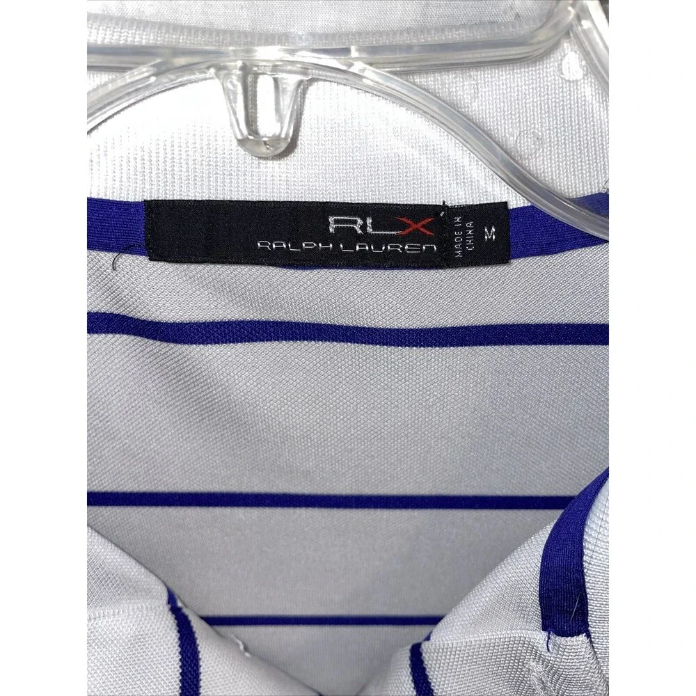 Ralph Lauren RLX Mens Golf Shirt Size Medium White Striped Short Sleeve Button